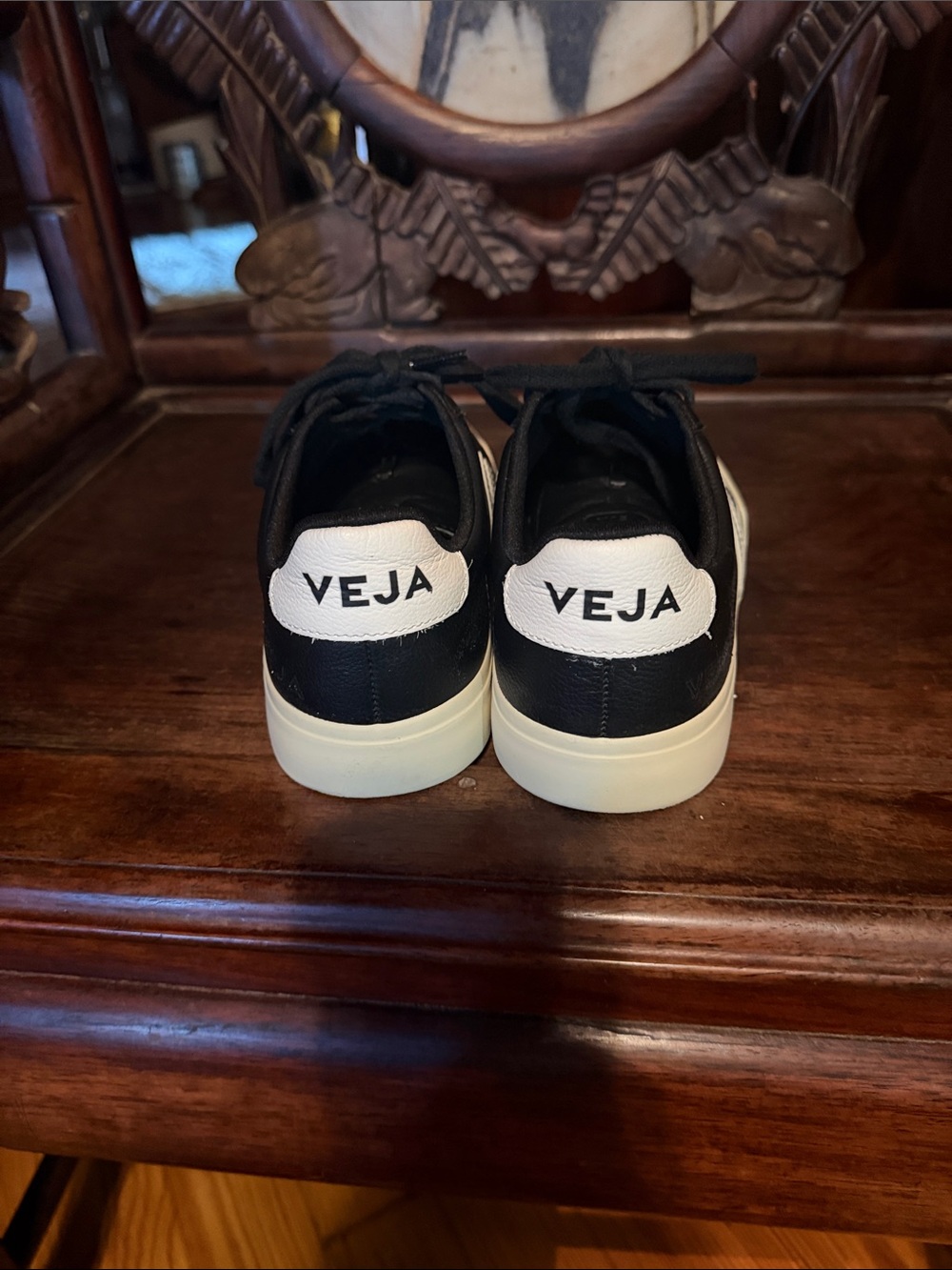 Veja Black Leather Low-Top Sneakers with White V Accent - Picture 4 of 5
